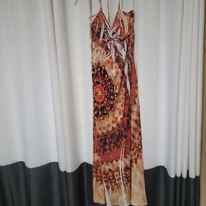 Chesley Backless Maxi Dress in Rust Floral Print